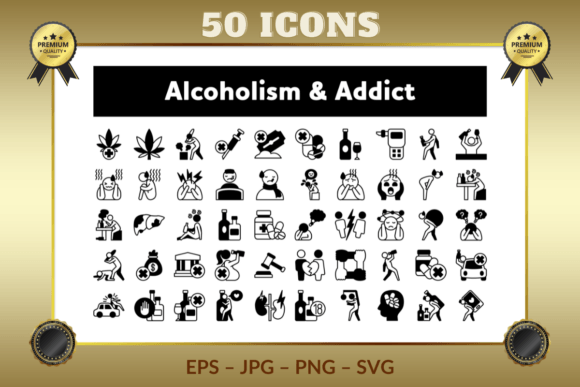 Alcoholism Addict Half Glyph Icons Graphics